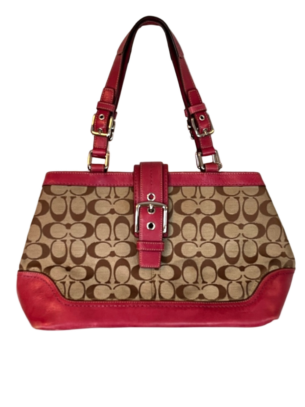 Coach Hampton Signature Canvas Carryall Tote Khaki Pink F12642 Y2K Vintage Logo